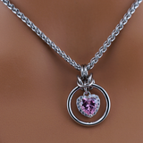 Heart Pink w/ CZ Diamonds on Wheat Chain