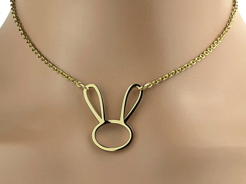 Submissive Day Collar, Gold Bunny Necklace with Locking Options