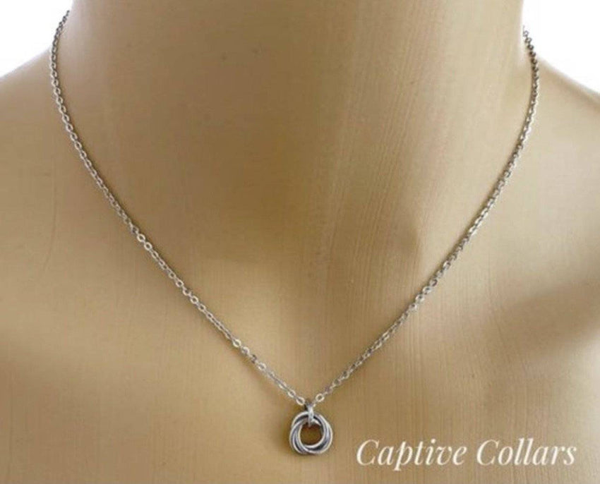 Submissive Day Collar, BDSM O Ring Lovers Knot Necklace 24/7 Wear