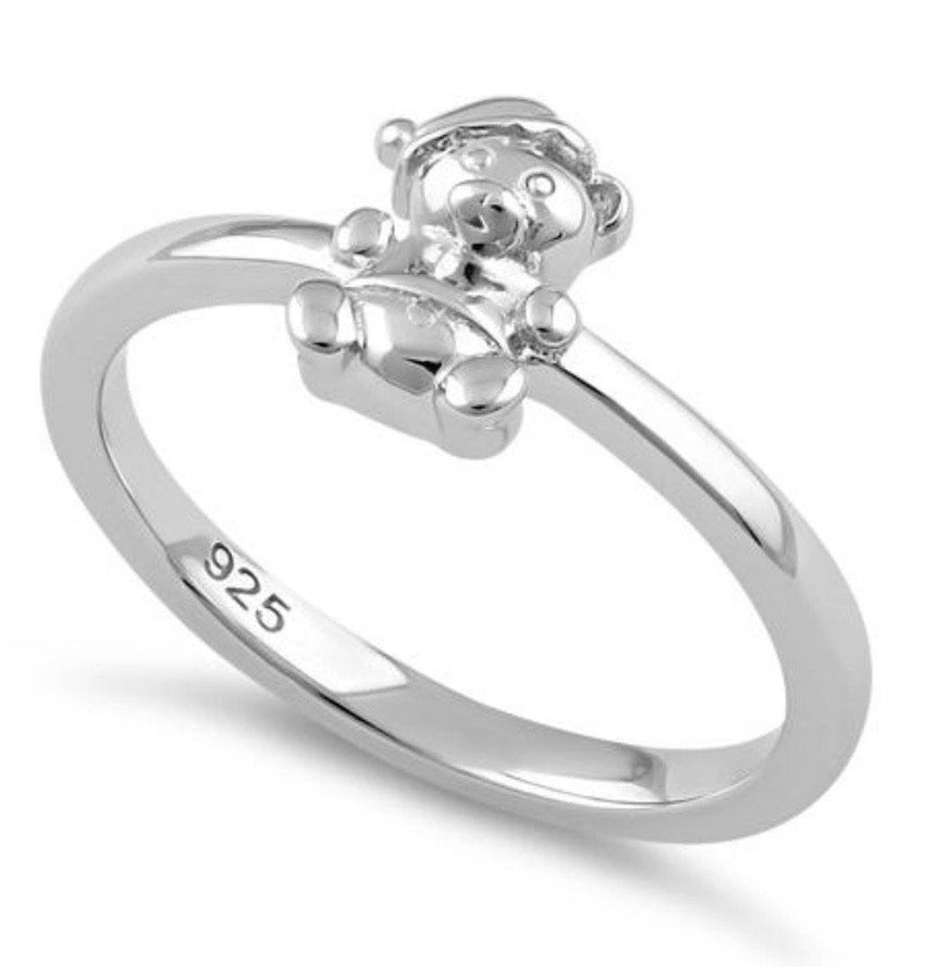 Winter Teddy Bear .925 Sterling Silver Ring