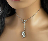 Unicorn Heart Necklace, Submissive Day Collar, Y Lariat , 24/7 Wear