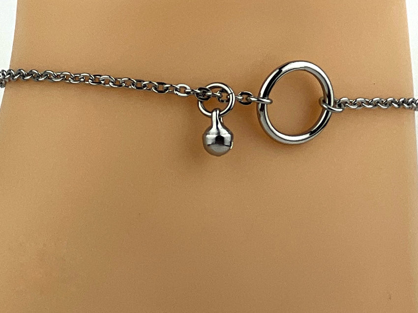 Submissive Bell Anklet, Submissive Day Collar, BDSM O Ring, Locking Options 24-7 Wear