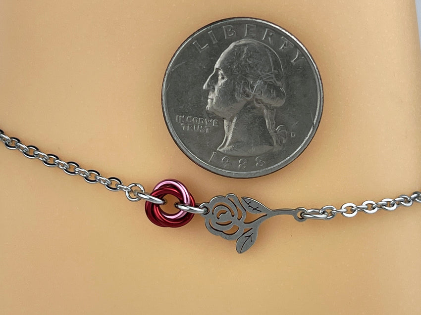 Submissive Anklet or Bracelet Rose with Micro Lovers Knot