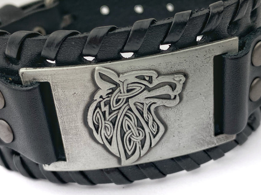 Leather Men's Wolf Bracelet, Master