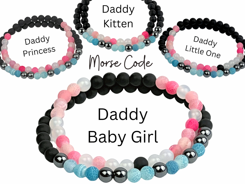 Morse Code Bracelet Set Daddy, Baby Girl, Kitten, Little One, Princess