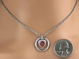 Mesmerizing Garnet Heart Sterling Silver BDSM O-Ring Necklace