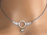 Submissive Day Collar - Angel Wings Necklace - Pick your color - Locking Option - 24/7 Wear