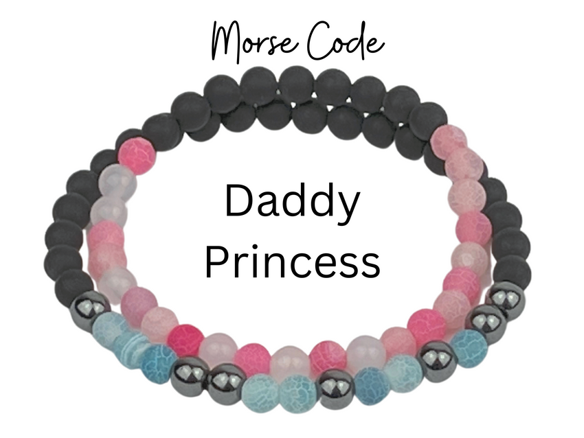 Morse Code Bracelet Set Daddy, Baby Girl, Kitten, Little One, Princess