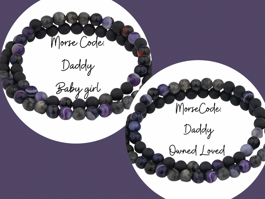 Morse Code Bracelet Set, Daddy, Owned Loved, Baby Girl