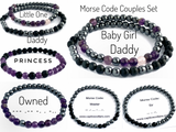 Morse Code Bracelet Set, Daddy, Master, Baby Girl, Little One, Owned
