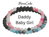 Morse Code Bracelet Set Daddy, Baby Girl, Kitten, Little One, Princess