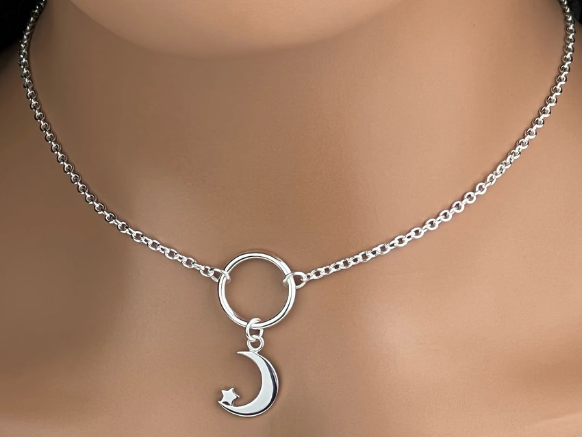 Sterling Silver, O Ring Moon and Star