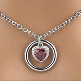 Mesmerizing Garnet Heart Sterling Silver BDSM O-Ring Necklace