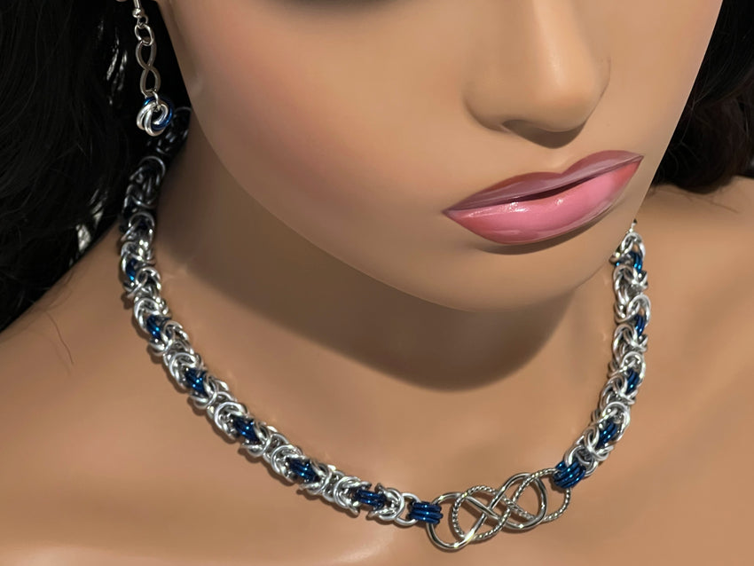 17"- 19" Chainmaille Double Rope Infinity Day Collar and Earrings 24/7 Wear