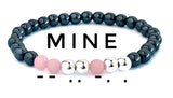 "Mine" Morse Code Bracelet – Hematite & Rose Quartz