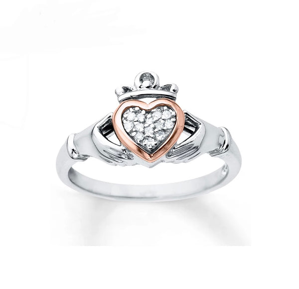 Sterling Silver and Rose Gold Celtic Claddagh Ring