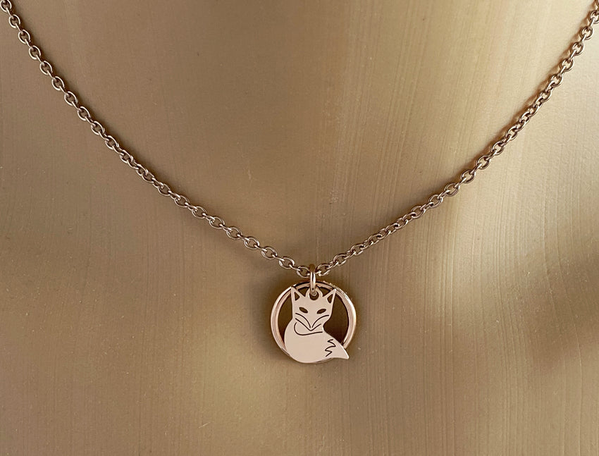 Submissive Day Collar, Rose Gold Fox and BDSM O Ring Necklace Pet Play