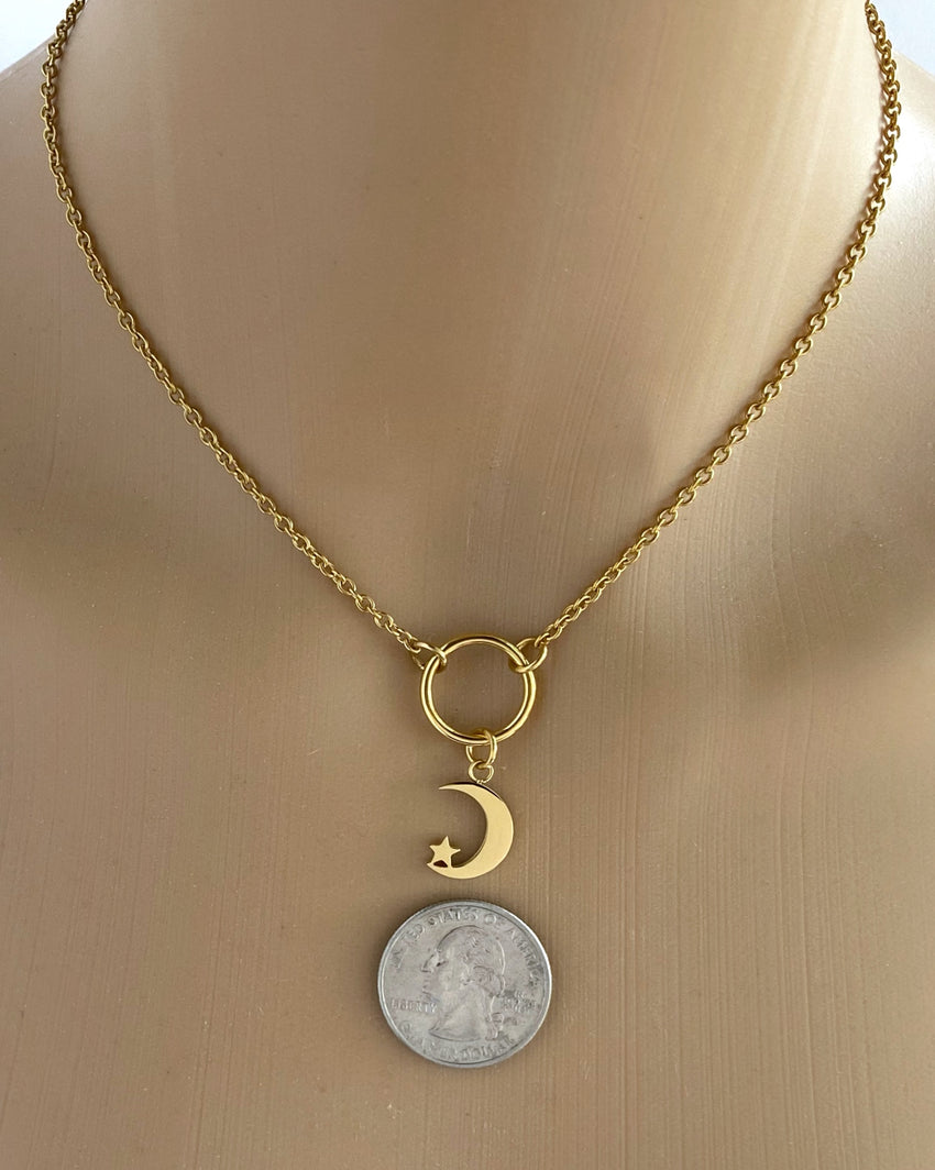 Gold Moon and Star on O ring with Locking Options