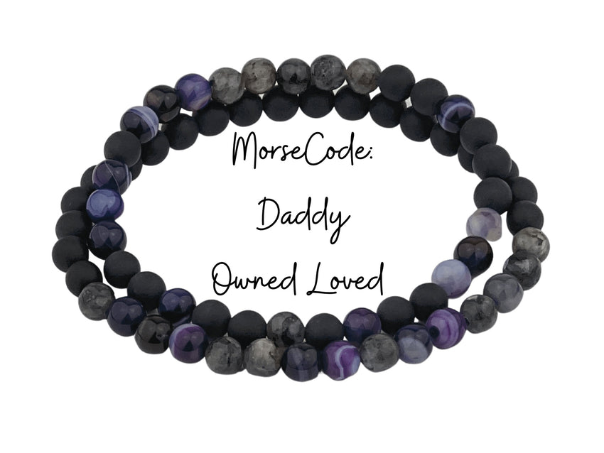 Morse Code Bracelet Set, Daddy, Owned Loved, Baby Girl
