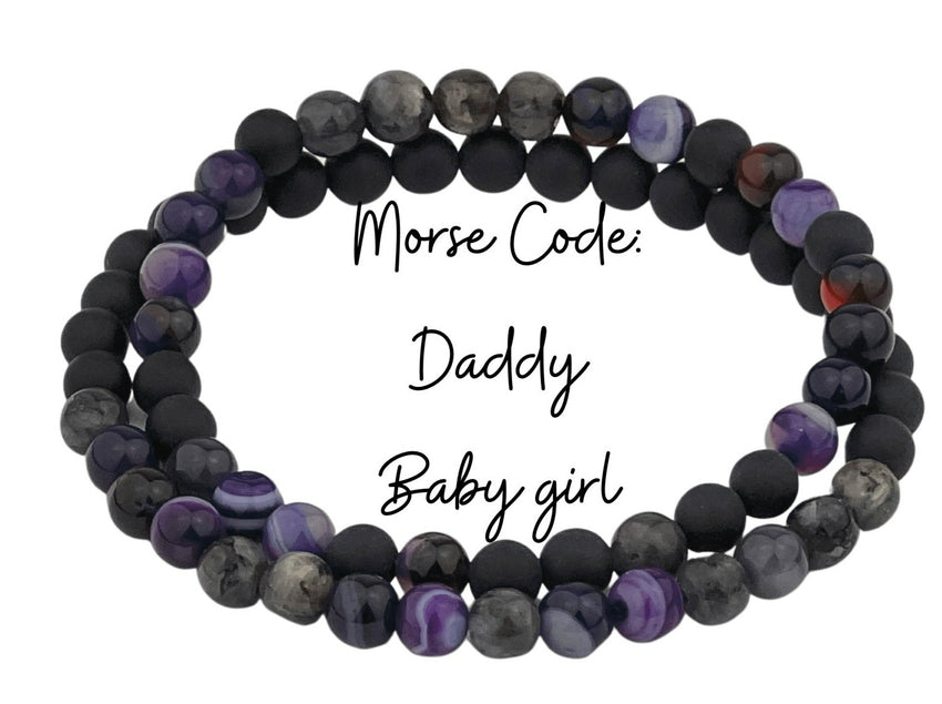 Morse Code Bracelet Set, Daddy, Owned Loved, Baby Girl