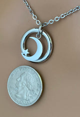 Submissive Necklace Moon and Star -  Locking Options - Discreet Day Collar - BDSM O Ring 24/7 Wear