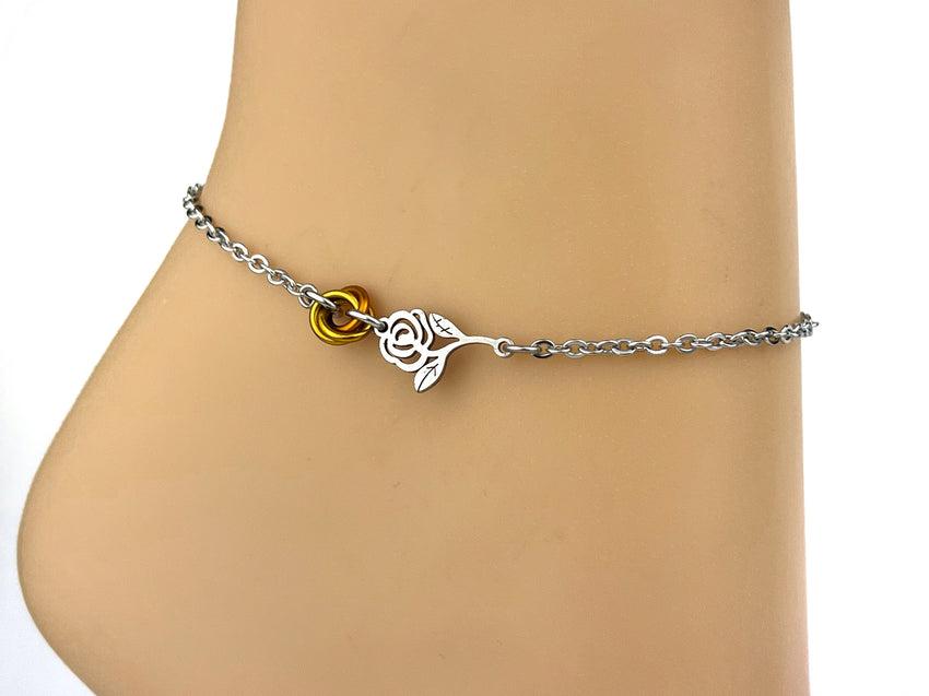 Submissive Anklet or Bracelet Rose with Micro Lovers Knot