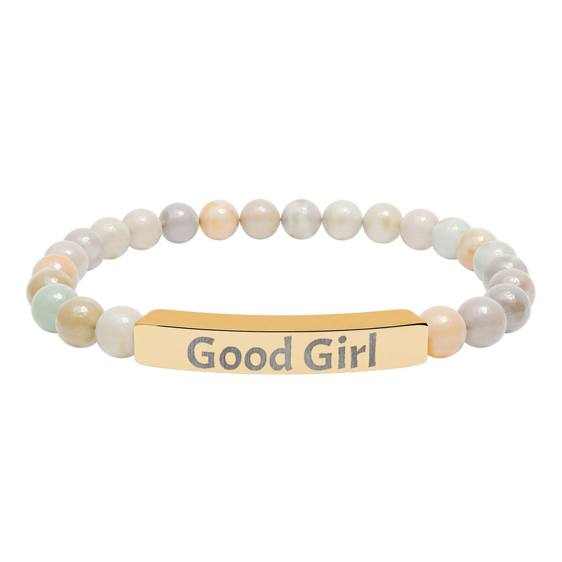 Good Girl DDlg Submissive Engraved Stone Stretch Bracelet