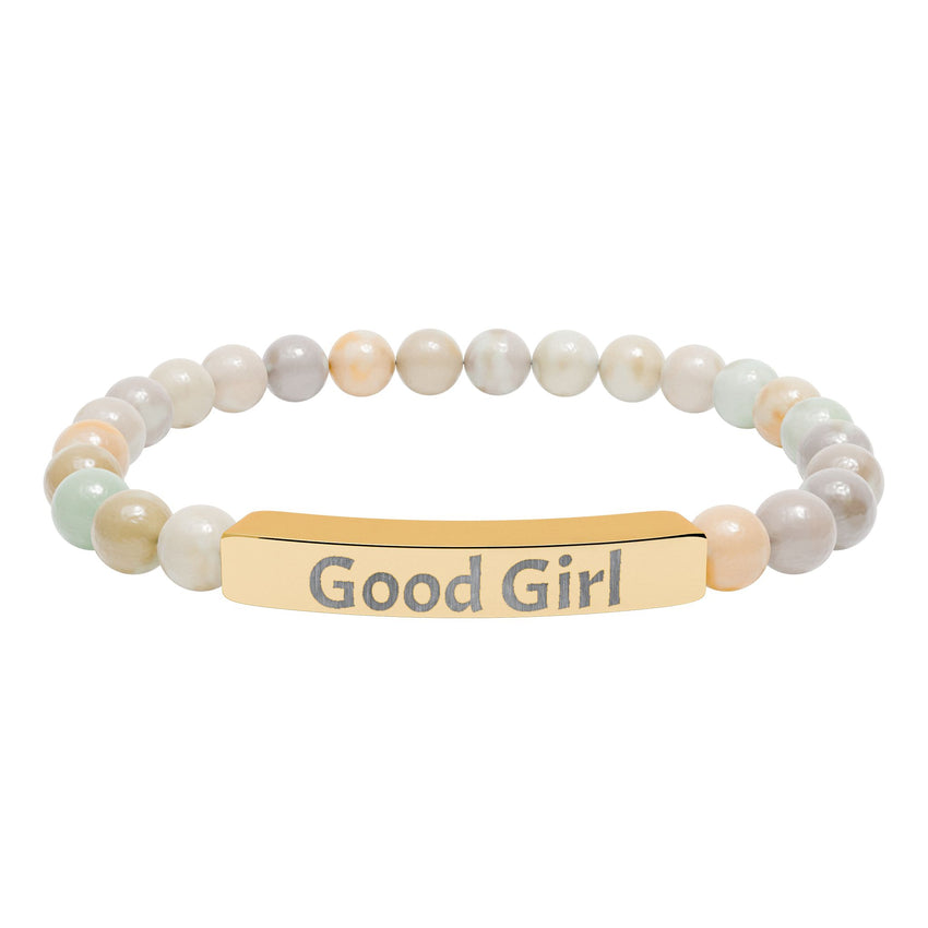 Good Girl DDlg Submissive Engraved Stone Stretch Bracelet