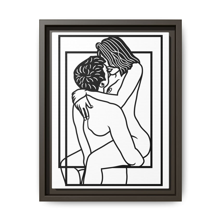 Lovers Line Art Framed Canvas | Romantic Couple Wall Art | Modern Bedroom Décor