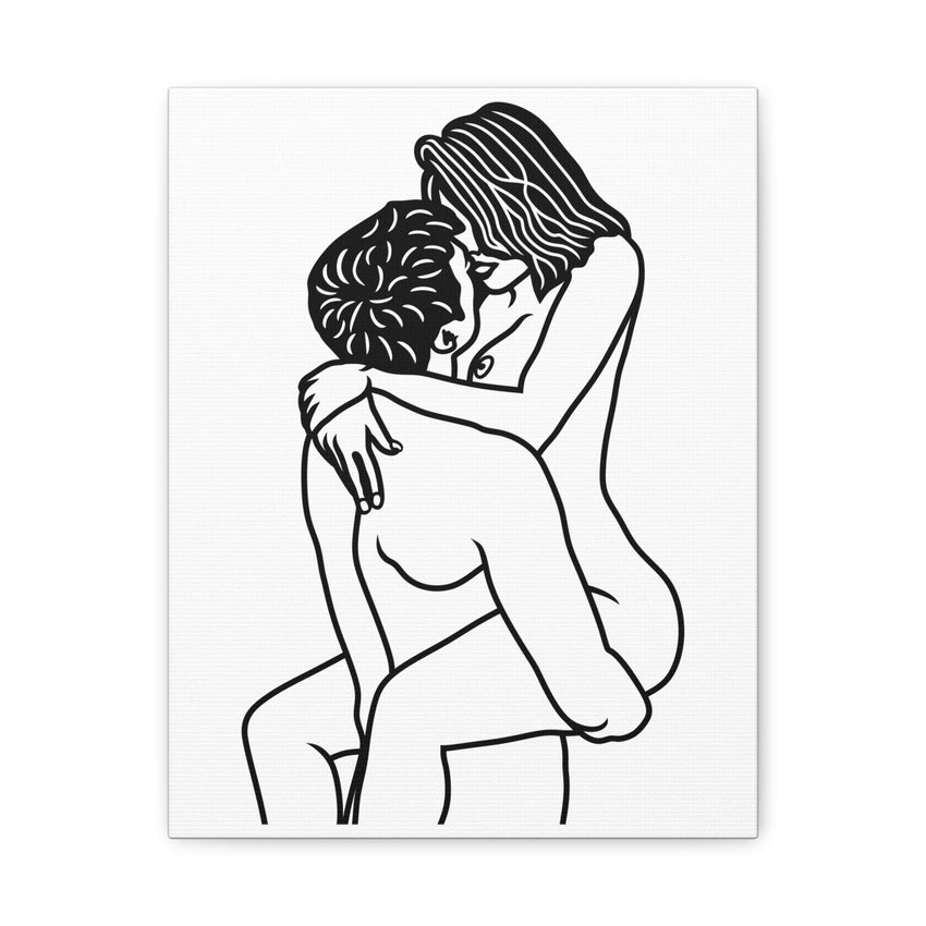 Sensual Embrace Line Art Canvas | Minimalist Couples Wall Art | Romantic Bedroom Decor