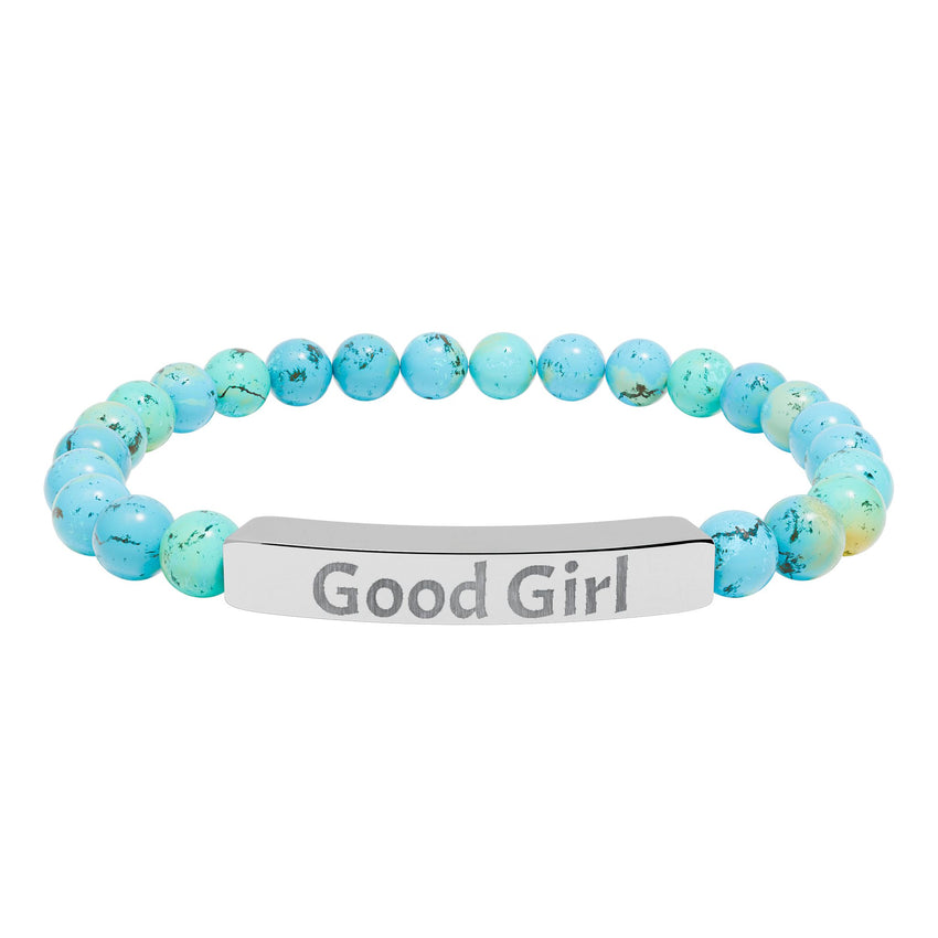 Good Girl DDlg Submissive Engraved Stone Stretch Bracelet