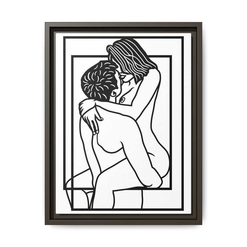Lovers Line Art Framed Canvas | Romantic Couple Wall Art | Modern Bedroom Décor
