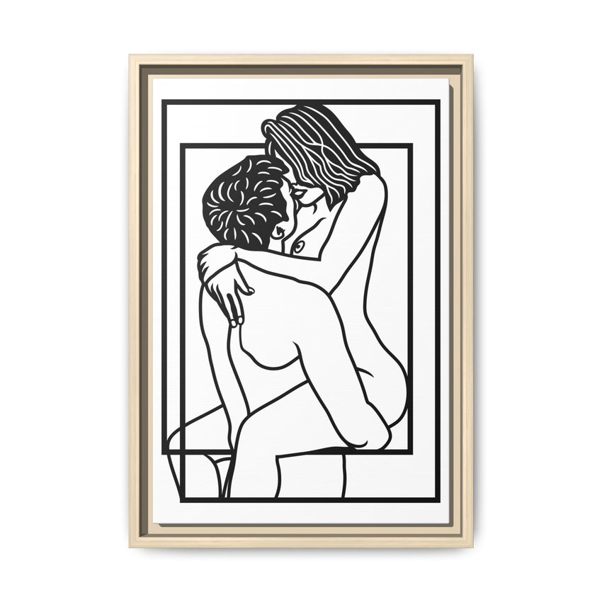 Lovers Line Art Framed Canvas | Romantic Couple Wall Art | Modern Bedroom Décor