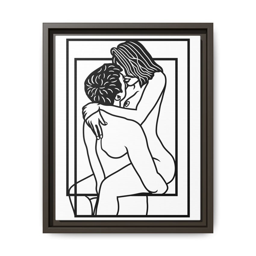 Lovers Line Art Framed Canvas | Romantic Couple Wall Art | Modern Bedroom Décor