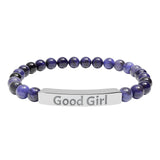 Good Girl DDlg Submissive Engraved Stone Stretch Bracelet