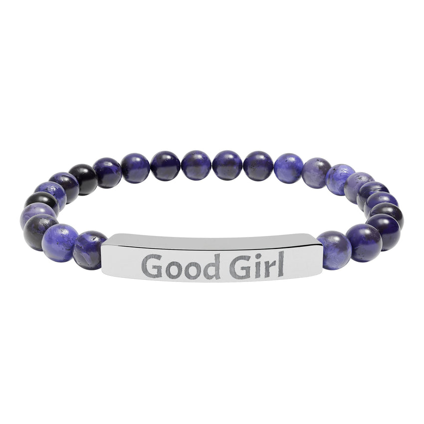 Good Girl DDlg Submissive Engraved Stone Stretch Bracelet
