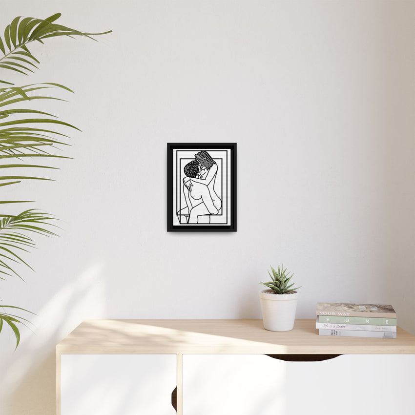 Lovers Line Art Framed Canvas | Romantic Couple Wall Art | Modern Bedroom Décor