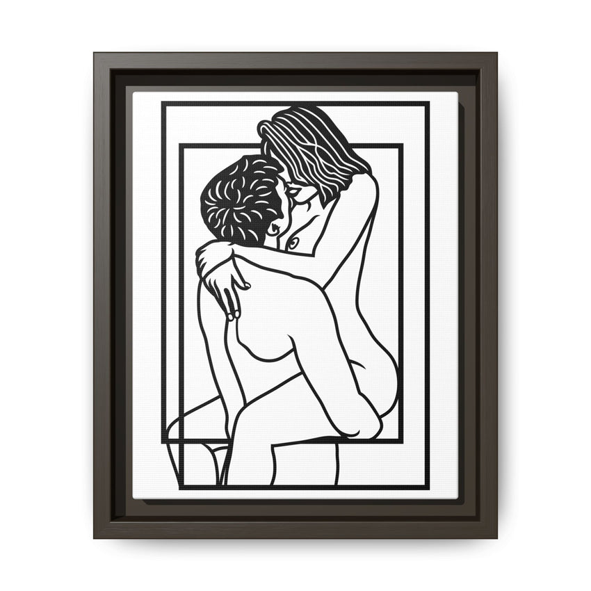 Lovers Line Art Framed Canvas | Romantic Couple Wall Art | Modern Bedroom Décor