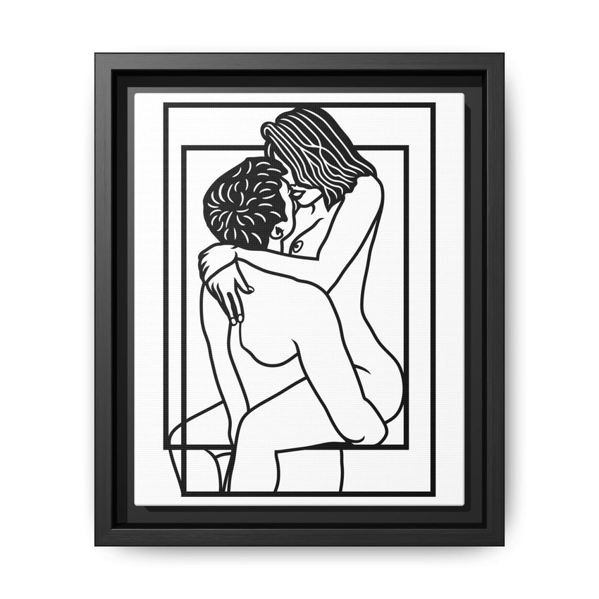 Lovers Line Art Framed Canvas | Romantic Couple Wall Art | Modern Bedroom Décor