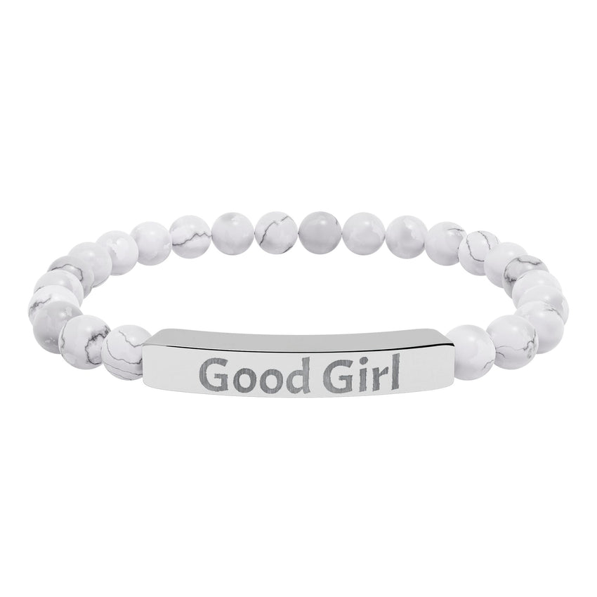 Good Girl DDlg Submissive Engraved Stone Stretch Bracelet