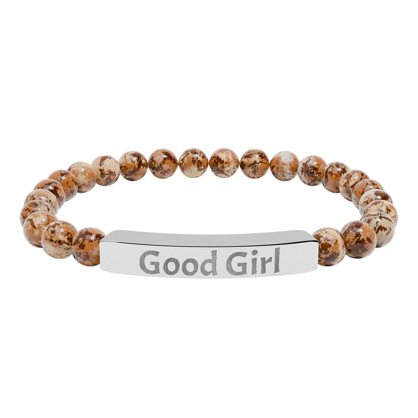 Good Girl DDlg Submissive Engraved Stone Stretch Bracelet