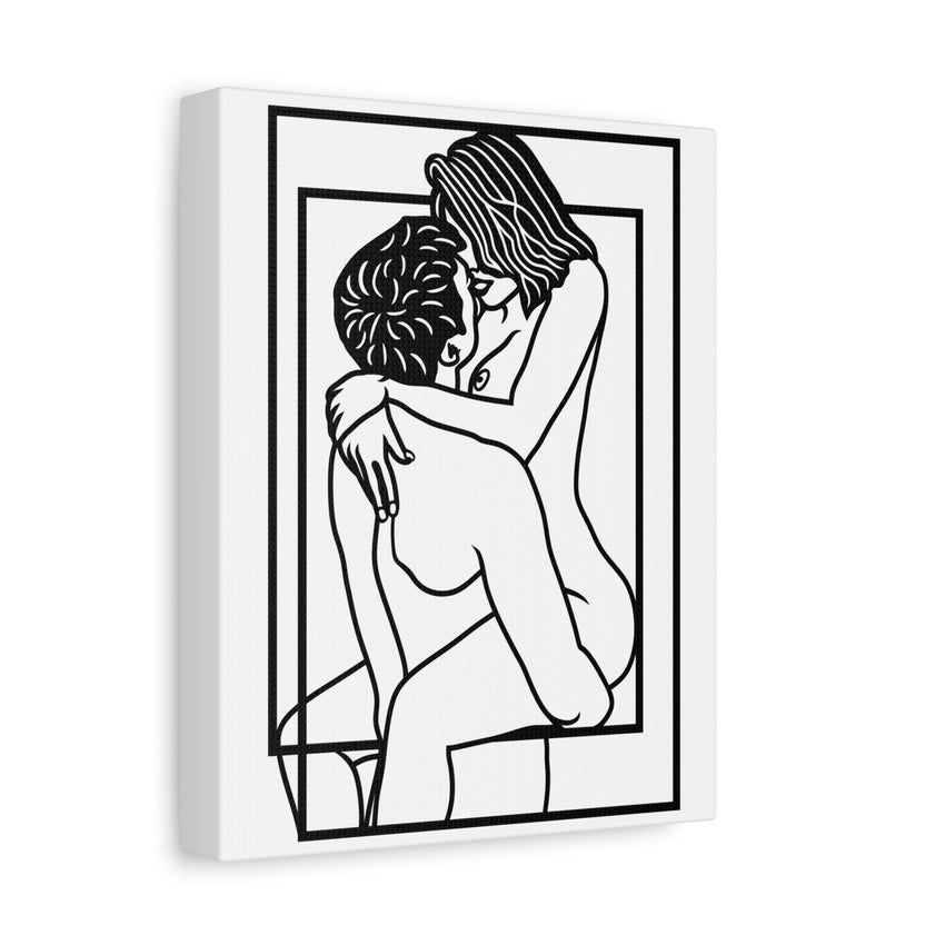 Minimalist Erotic Line Art Framed Canvas | Sensual Couple Wall Art | Modern Bedroom Décor