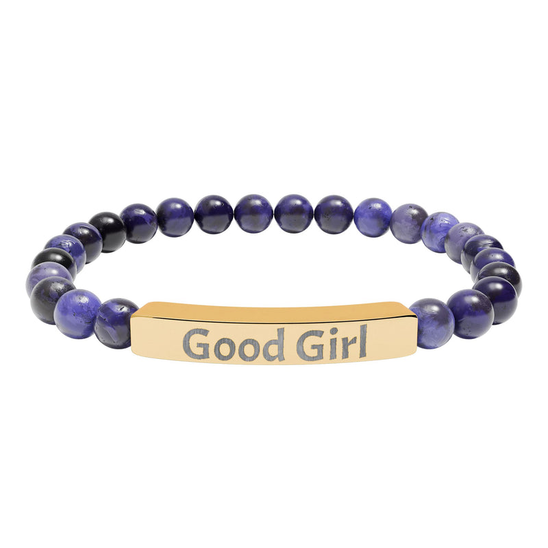 Good Girl DDlg Submissive Engraved Stone Stretch Bracelet