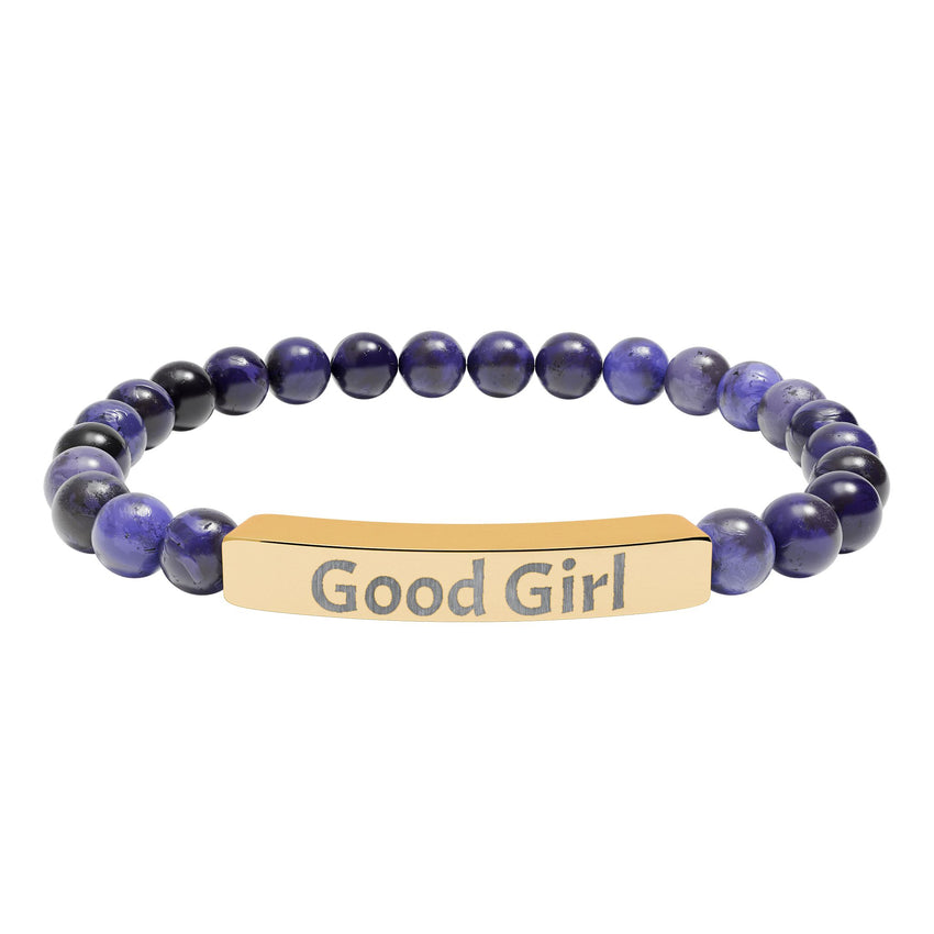 Good Girl DDlg Submissive Engraved Stone Stretch Bracelet