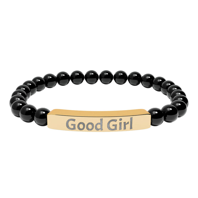 Good Girl DDlg Submissive Engraved Stone Stretch Bracelet