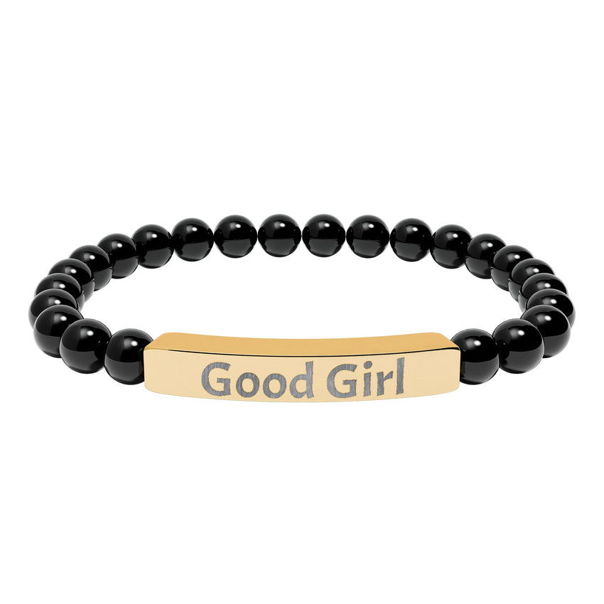 Good Girl DDlg Submissive Engraved Stone Stretch Bracelet