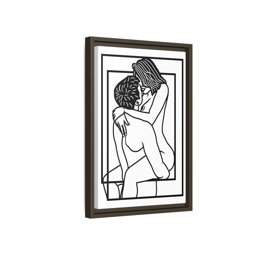 Lovers Line Art Framed Canvas | Romantic Couple Wall Art | Modern Bedroom Décor