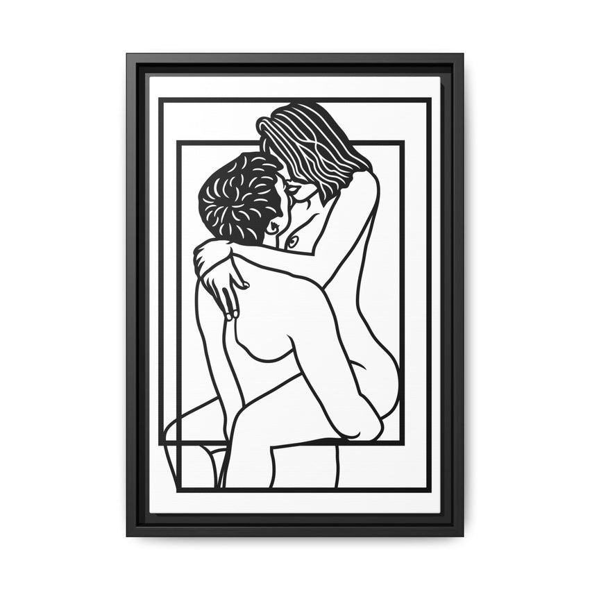 Lovers Line Art Framed Canvas | Romantic Couple Wall Art | Modern Bedroom Décor