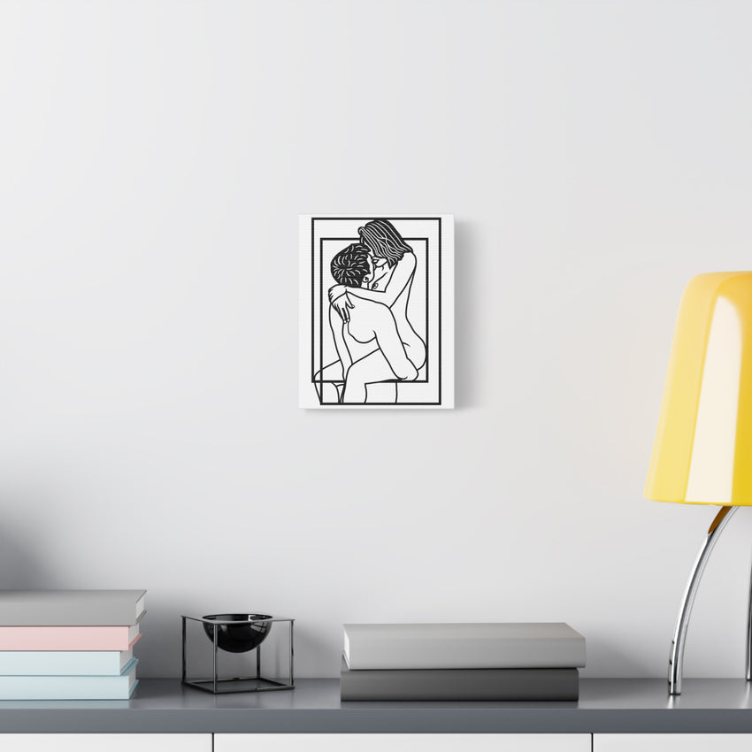 Minimalist Erotic Line Art Framed Canvas | Sensual Couple Wall Art | Modern Bedroom Décor