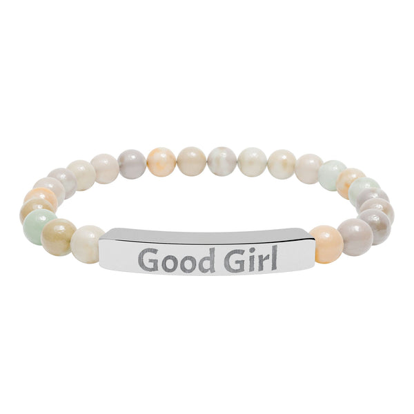 Good Girl DDlg Submissive Engraved Stone Stretch Bracelet